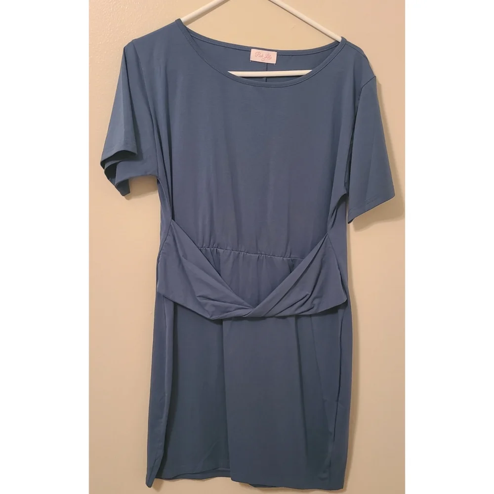 🆕️ Pink Lily "New to Town" Twist Waist Blue/Deep Teal Dress - Picture 2 of 6